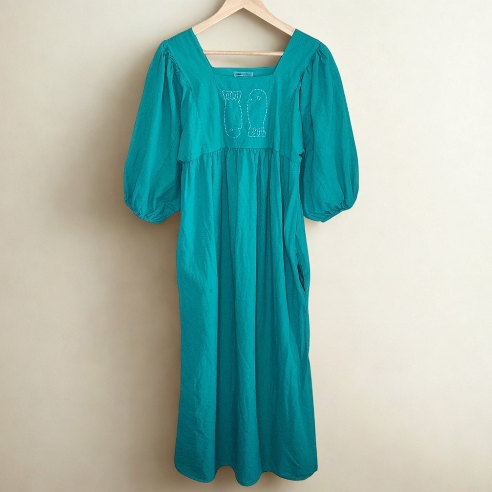 Bobo Choses Couple Fish Embroidery Puff Sleeve Dress in Green • XS - Picture 6 of 14